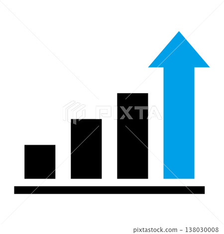 A bar graph with an upward-pointing arrow icon (two colors: blue, leap forward, breakthrough, paradigm shift) representing phenomenal rapid growth. 138030008