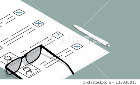 Isometric voting paper with details of election candidates and voter yes and no marks. Cartoon 3D vector concept isolated on green background Isometric voting paper with details of election candidates and voter yes and no marks. Cartoon 3D vector concept isolated on green background 138030015