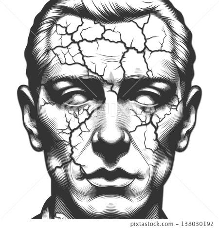 Cracked Human Face Symbolizing Mental Struggle Cracked Human Face Symbolizing Mental Struggle 138030192