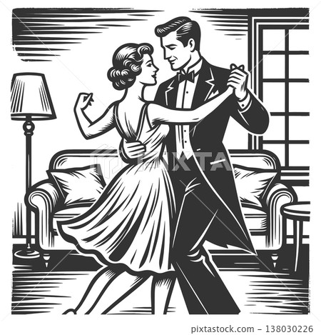 Elegant Couple Dancing in Living Room vector 138030226