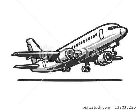 Commercial Airplane Taking Off engraving raster Commercial Airplane Taking Off engraving raster 138030229