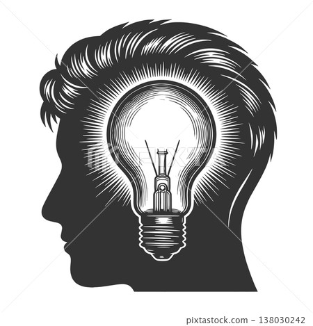 Human Head Silhouette with Lightbulb Idea Concept Human Head Silhouette with Lightbulb Idea Concept 138030242
