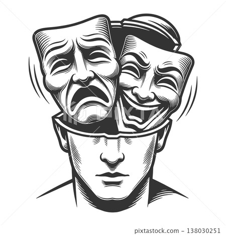 Split Personality Concept Theater Masks vector 138030251