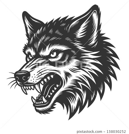 Aggressive Wolf Head Snarling Animal vector 138030252