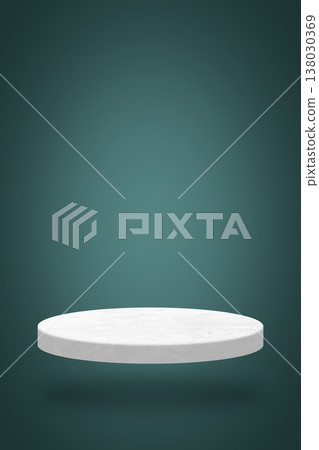 Minimalist floating circular product display podium on tidewater green gradient background. Minimalist floating circular product display podium on tidewater green gradient background. 138030369