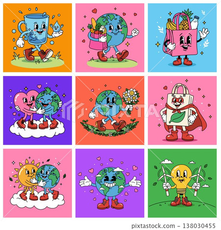 Sustainability Cartoon Characters Eco Friendly Collection Sustainability Cartoon Characters Eco Friendly Collection 138030455