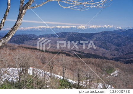 美峰滑雪場春季滑雪：從山脊雪道遠眺北阿爾卑斯山。 138030788