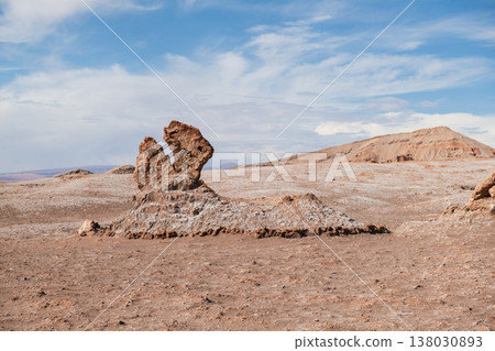 Majestic dinosaur rock formation in vast Valle de la Luna Chile Majestic dinosaur rock formation in vast Valle de la Luna Chile 138030893