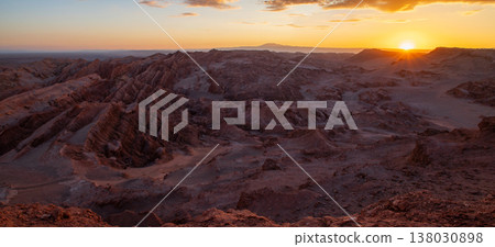 Breathtaking sunset over majestic desert landscape of Valle de la Luna Breathtaking sunset over majestic desert landscape of Valle de la Luna 138030898