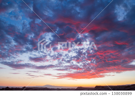 Dramatic colorful sky sunset at Valle de la Luna in desert 138030899