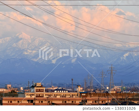 A view of the Tateyama mountain range from Fugan Canal Kansui Park in Toyama City, Toyama Prefecture. A view of the Tateyama mountain range from Fugan Canal Kansui Park in Toyama City, Toyama Prefecture. 138031026