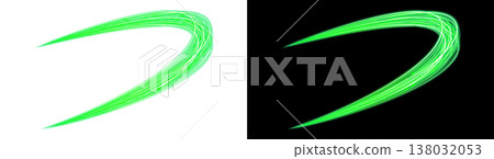 The image on the left shows a transparent background, and the image on the right shows a green neon light stroke effect on a black background. The image on the left shows a transparent background, and the image on the right shows a green neon light stroke effect on a black background. 138032053