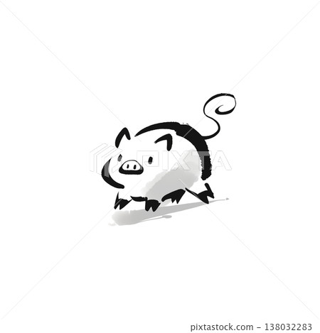 豬墨畫插圖 - 日式水墨動物藝術素材 - 透明 138032283