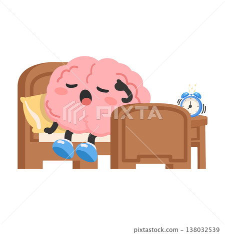 Brain Sleeping in Bed with Alarm Clock Brain Sleeping in Bed with Alarm Clock 138032539