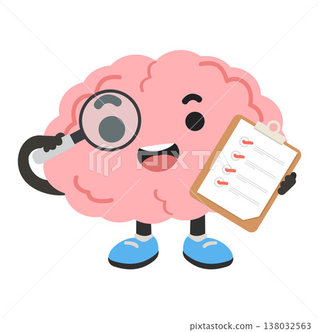Brain Holding Magnifying Glass and Checklist 138032563