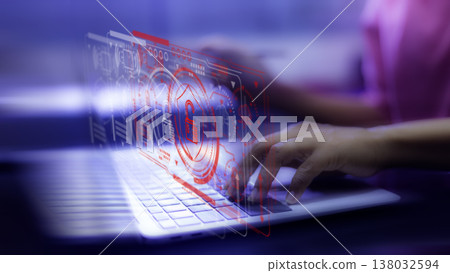 Cyber Security Protection Concept with Hand Touching Shield Icon, Data Privacy, Password Security and Digital Protection 138032594