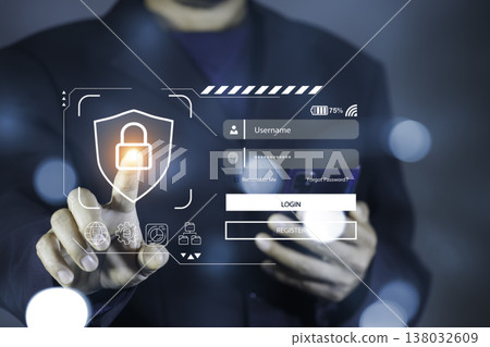 Cybersecurity and privacy to protect Information on Internet Network. Lock icon on hand to protect data and internet network security technology. Futuristic virtual screen interface Technology. 138032609