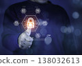 Cyber security protection concept with digital lock icon and finger touching virtual interface 138032613
