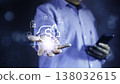 Save money concept with digital piggy bank and financial icons floating above human hand 138032615