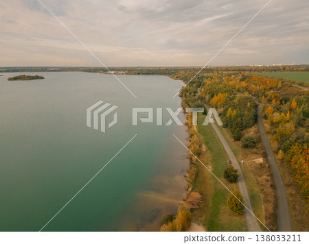 Aerial view of Stormthaler See near Leipzig in late afternoon Aerial view of Stormthaler See near Leipzig in late afternoon 138033211