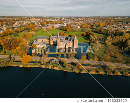 aerial view of Hoensbroek Castle, in the south of Holland, Limburg province, Netherlands aerial view of Hoensbroek Castle, in the south of Holland, Limburg province, Netherlands 138033223