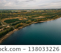 Windy Lake in Germany - Drone Aerial View Neuseenland Zwenkauer See Green Trees and Waves on Water 138033226