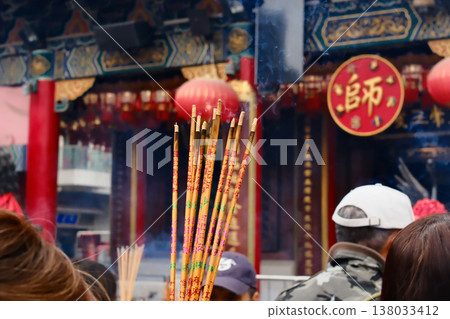 Incense stick with smoke in Wong Tai Sin temple in Hong Kong Incense stick with smoke in Wong Tai Sin temple in Hong Kong 138033412