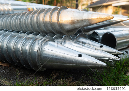 Stack of galvanized screw piles for house foundation Stack of galvanized screw piles for house foundation 138033691