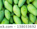 Close up of fresh green mangoes pile in local market 138033692