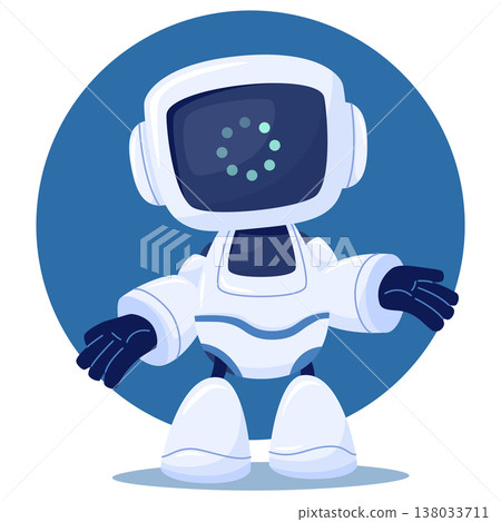 A cute, white cartoon android character with a screen for a face. robot is searching for information processing or frozen 138033711