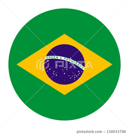 Circular Brazilian flag badge with "Ordem e Progresso" motto. National symbol of Brazil 138033786