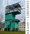 Vintage green metal dovecote building in post-soviet city yard. High quality photo 138034033