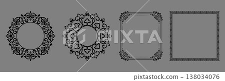 Set of decorative frames Elegant vector element for design in Eastern style, place for text. Floral black and gray frames. Lace illustration for invitations and greeting cards Set of decorative frames Elegant vector element for design in Eastern style, place for text. Floral black and gray frames. Lace illustration for invitations and greeting cards 138034076