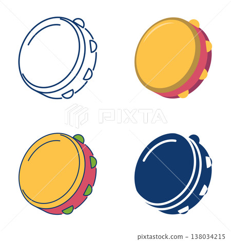 Tambourine flat and line icon set Tambourine flat and line icon set 138034215