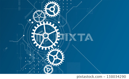 Abstract document drawing using white gears. Technological background. 138034290