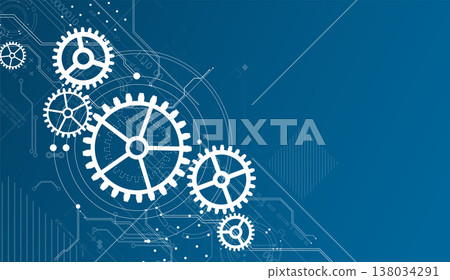 Abstract document drawing using white gears. Technological background. 138034291