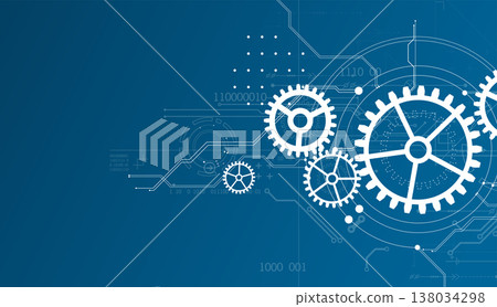 Abstract document drawing using white gears. Technological background. 138034298