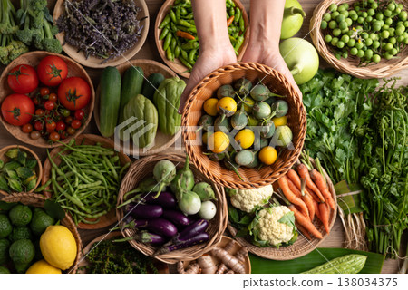 Organic Southeast Asian vegetables from local farmer market in Northern Thailand 138034375
