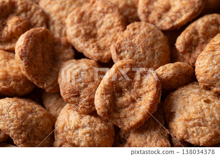 Texture of raw textured vegetable protein (TVP) soy meat chunks, Food background Texture of raw textured vegetable protein (TVP) soy meat chunks, Food background 138034378