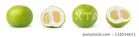 Collection of sweetie grapefruit and half of grapefruit sweetie, oroblanco, pomelo or pomelit citrus fruits isolated on white background. 138034651