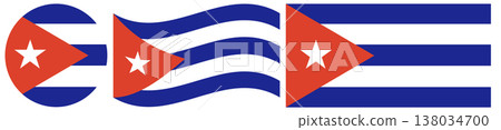 Flags of Cuba collections. Waving flag of Cuba icon. Standard color and size. A rectangular flag. Digital illustration. 138034700