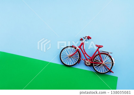 World Bicycle Day. Bicycle isolated on sky blue background. Copy space. Environment preserve. 138035081