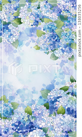 天然的畫框設計,周圍環繞著淡雅水彩描繪的繡球花,營造出柔和的印象和寧靜的氛圍。 天然的畫框設計,周圍環繞著淡雅水彩描繪的繡球花,營造出柔和的印象和寧靜的氛圍。 138035256