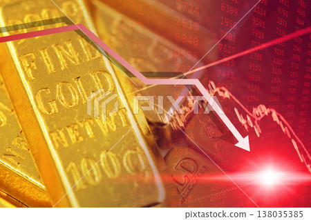 Gold Price Down, Gold spot change fell drop lowest level speculator loss profit graphic concept Gold Price Down, Gold spot change fell drop lowest level speculator loss profit graphic concept 138035385