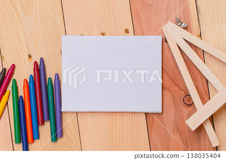 Drawing paint crayon colors canvas for artist school creative blank space for text Drawing paint crayon colors canvas for artist school creative blank space for text 138035404