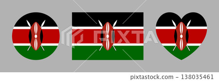 National flag of Kenya rectangular, heart shaped, round icons. Kenya flag rectangle, heart, circle badges, stickers set. Republic of Kenya flag banner, button, background, symbol, sign. National flag of Kenya rectangular, heart shaped, round icons. Kenya flag rectangle, heart, circle badges, stickers set. Republic of Kenya flag banner, button, background, symbol, sign. 138035461