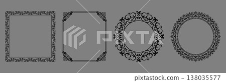 Set of decorative frames Elegant vector element for design in Eastern style, place for text. Floral black and gray frames. Lace illustration for invitations and greeting cards 138035577