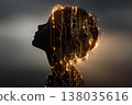 Silhouette of child with glowing circuitry design representing technology and innovation concepts 138035616