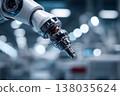 Robotic arm with precision tool in a modern industrial setting showcasing advanced technology 138035624