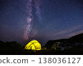 Tourist camping near the sea under the night sky with milky way. 138036127
